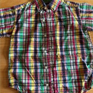 Ralph Lauren Boys Size 5 Shirt Short Sleeve Plaid Button Collar, Academia